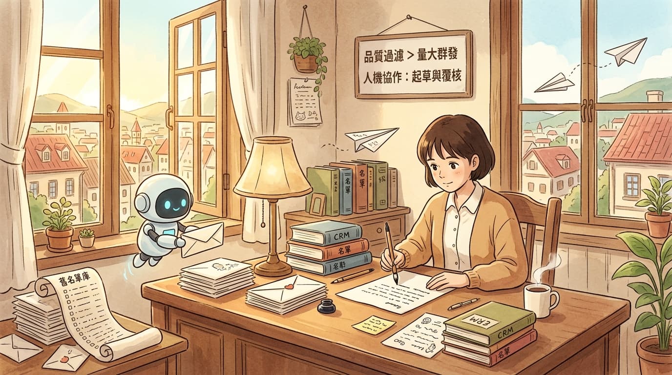 B2B 業務團隊檢查 AI 開發信的名單資料與寄送內容