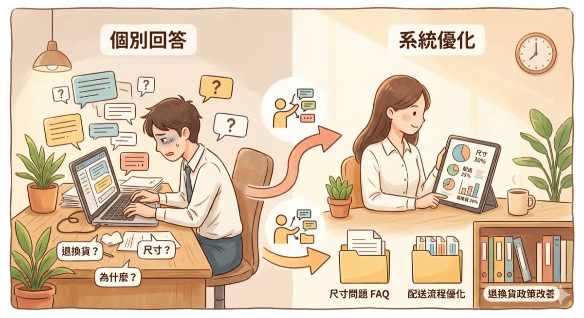 客服團隊整理客戶訊息、FAQ 與交接流程的工作畫面
