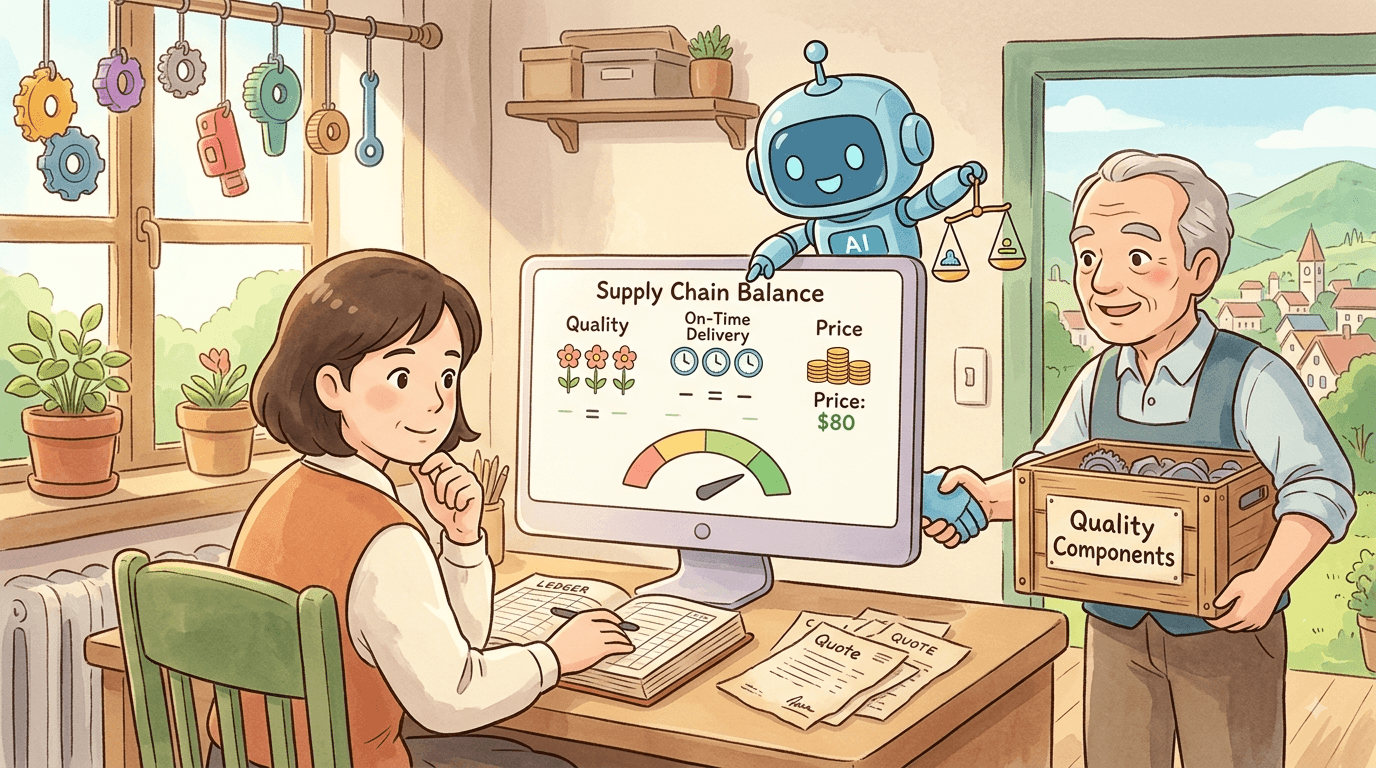 採購團隊檢查 AI 比價建議與交期、品質及隱藏成本