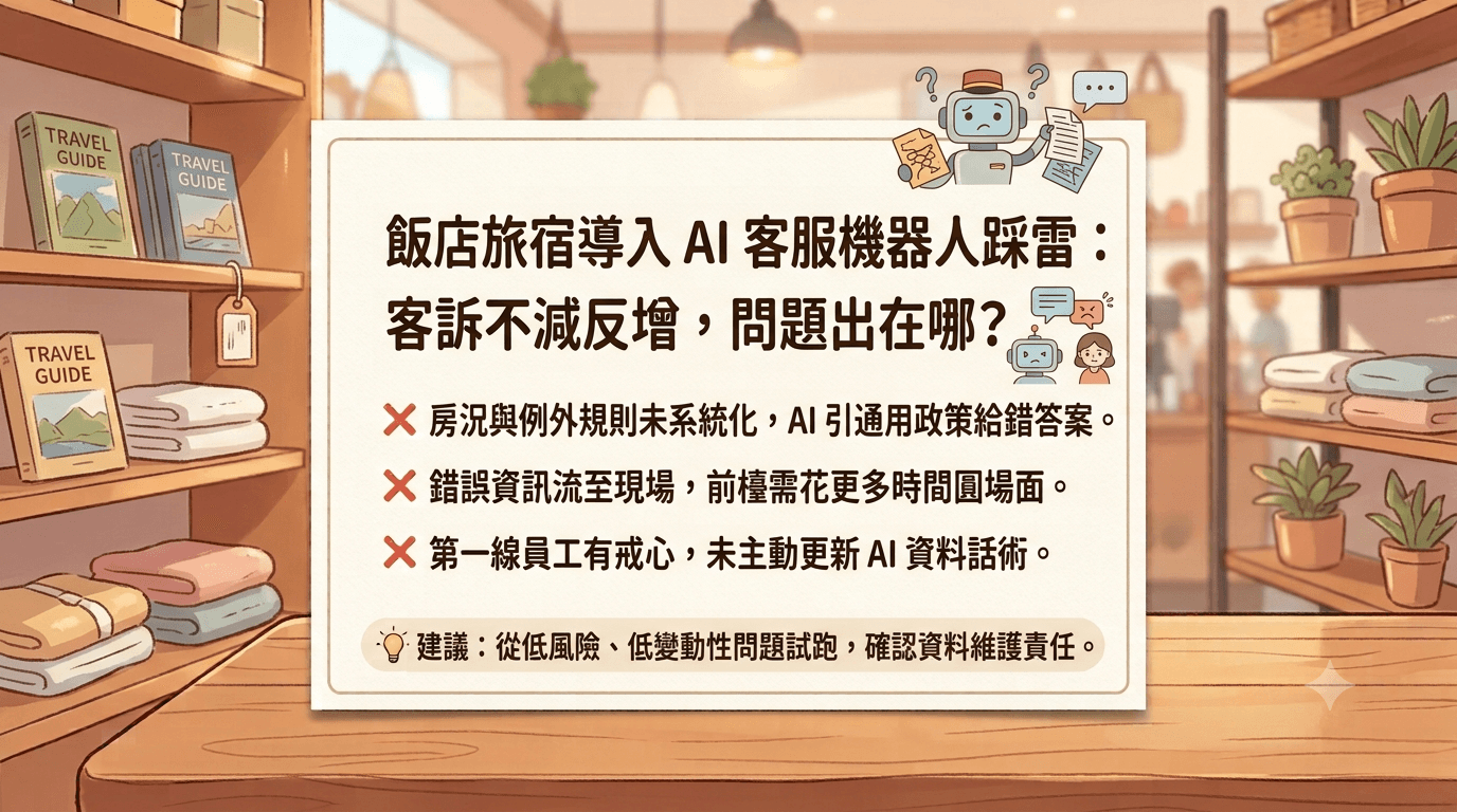 飯店旅宿前檯檢查 AI 客服機器人的錯誤回答與房客客訴